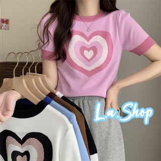 L.A Shop พร้อมส่ง เสื้อยืดแขนสั้นไหมพรม คอกลมลายหัวใจหลากสี สีพาสเทลน่ารักๆ "80049" -C