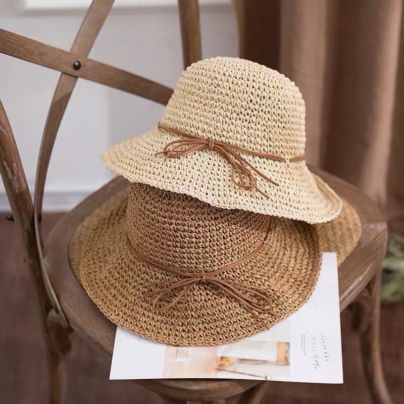 หมวกถักแฟชั่น ตกแต่งด้วยเชือกโบว์ มินิมอลสุดๆ S010👒