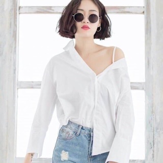 เสื้อเชิ้ตเปิดไหล่ สายเดี่ยวข้างเดียวแขนยาว