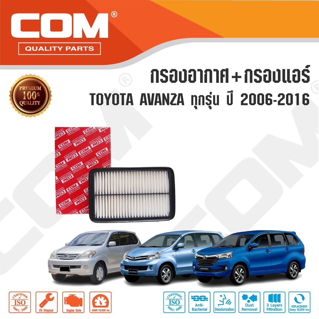 กรองอากาศ กรองแอร์ TOYOTA  AVANZA โตโยต้า อแวนซ่า 1.3, 1.5 ปี 2006-2016, ไส้กรอง COM