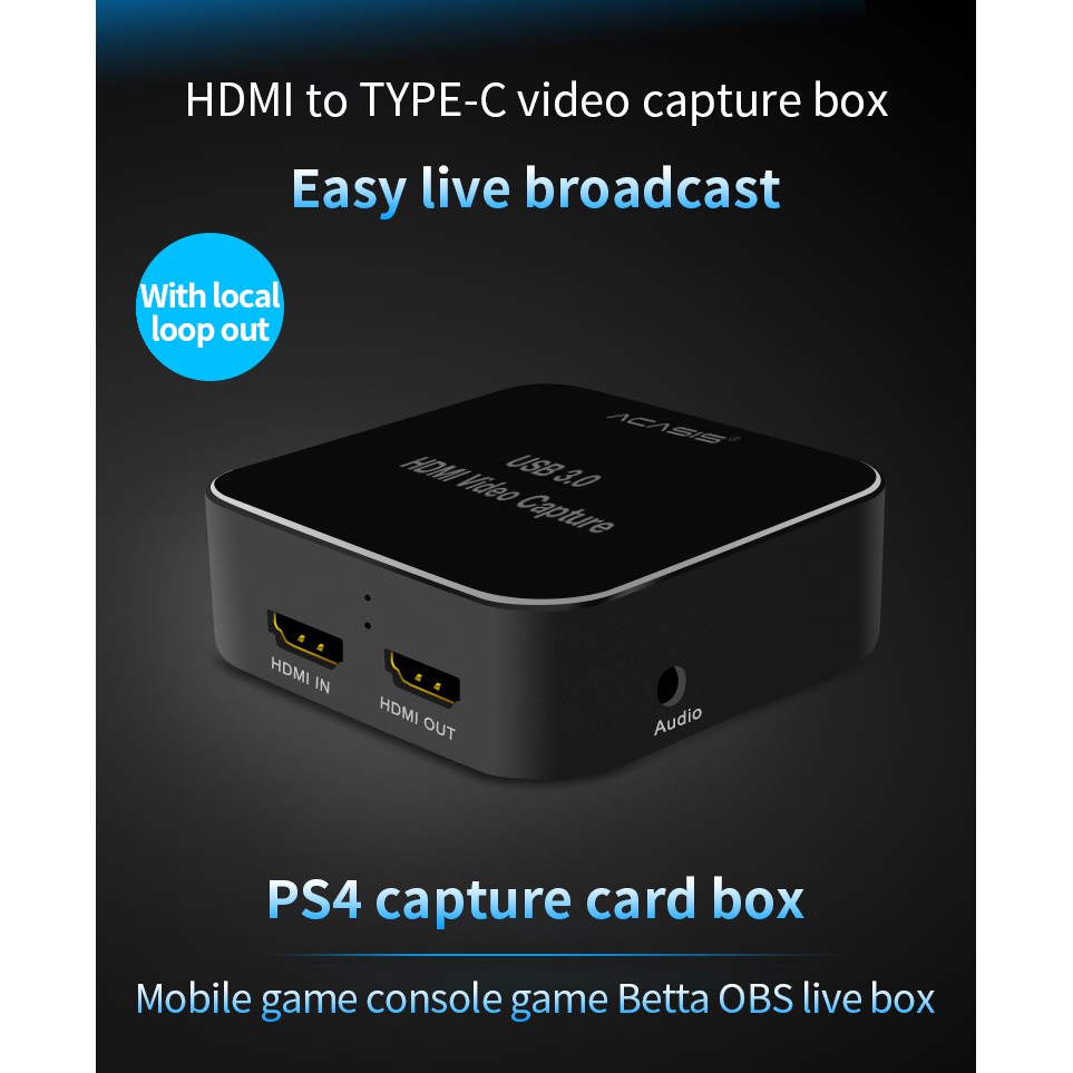 Acasis เครื่องบันทึกวิดิโอเกมส์ HDMI HD วิดีโอ 4K 30 พิน /1080P 60Fps / การไลฟ์สด สำหรับการบัดทึกวิดิโอเกมส์