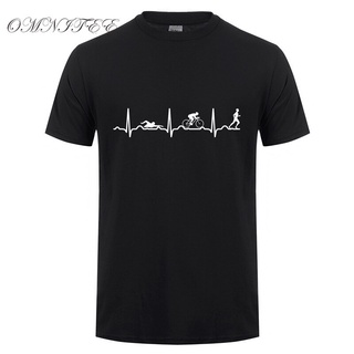 [COD]Omnitee เสื้อยืดแขนสั้น ผ้าฝ้าย พิมพ์ลาย Triathlon Heartbeat แฟชั่นฤดูร้อน สําหรับผู้ชายS-5XL