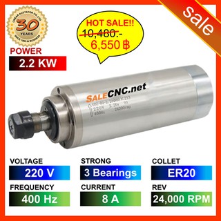 232.✅พร้อมส่ง✅สเปินเดิล Water Spindle 2.2KW/220V LA-2200-220V-3B-ER20-SKF แกนมอเตอร์ CNC Router milling เร้าเตอร์ มิลลิ่