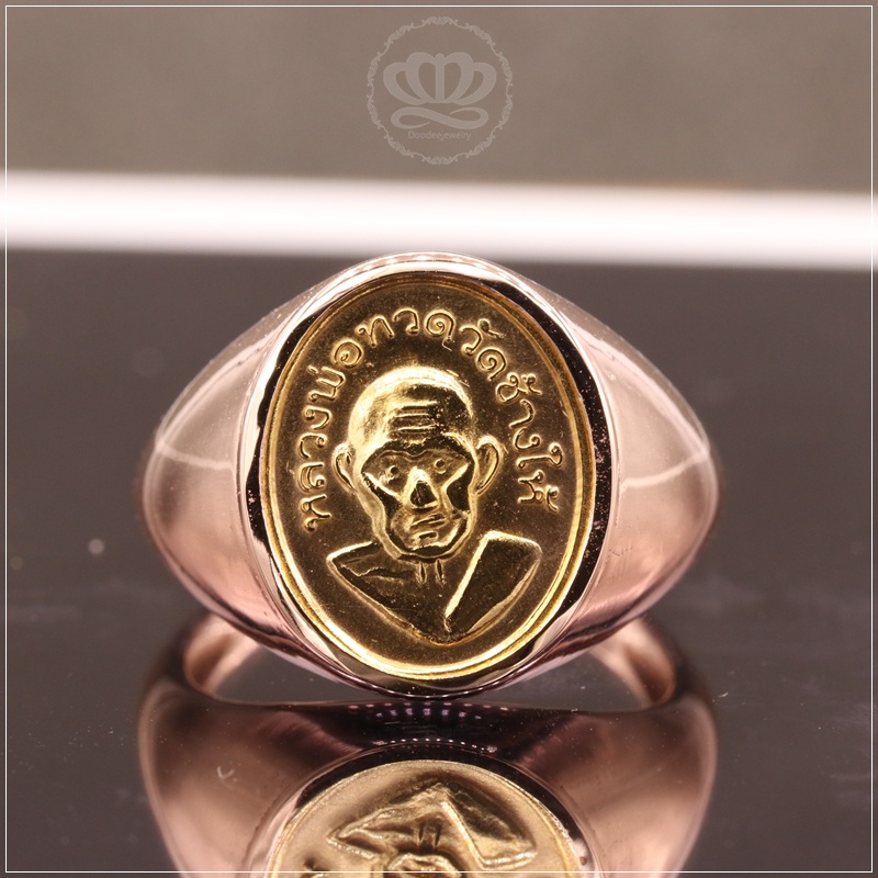 รหัสสินค้า F-18330 แหวนทรงมอญ หลวงพ่อทวดวัดช้างไห้ หน้าทองคำ  งานทอง9k pinkgold นน.5.87g
