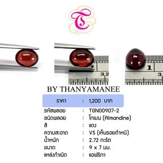 พลอยโกเมนหลังเบี้ย  Almandine ขนาด  9x7 มม. พลอยแท้ มีใบรับรอง