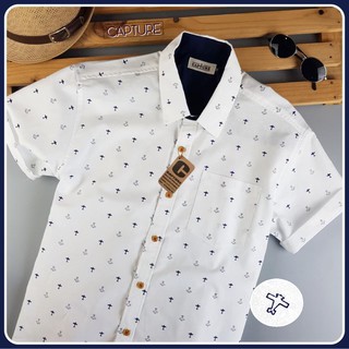 🛫เสื้อเชิ้ตแขนสั้น คอปก ผ้า Oxford ลายเครื่องบิน สีขาว🛫 มีถึงไซส์ 4XL