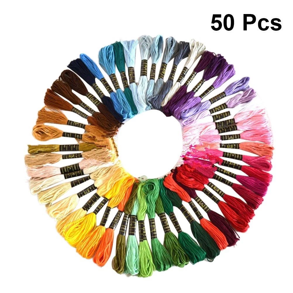 ชุดด้ายเย็บปักถักร้อยผสมสี 50 ชิ้น | ไหมขัดฟันปักครอสติชผ้าฝ้ายสําหรับเย็บผ้า ทําเอง เครื่องมืองานฝีมือ & ของขวัญงานรื่นเริง