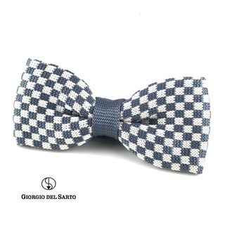 GIORGIO DEL SARTO Knitted Fabric One-Fold Bow Tie โบว์ไทผ้าถักหนึ่งจีบ (Grey and White)