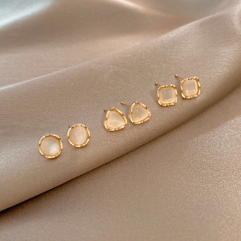 We Flower 6PCs Vintage 14K Gold Geometric Opal Stud Earrings Set for Women Girls #6