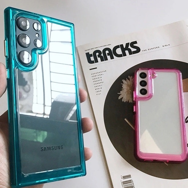ใหม่ เรียบง่าย อะคริลิค โปร่งใส สีลูกกวาด เคส Samsung Galaxy S23 Ultra S22 Ultra S22Plus S21FE S21 Ultra S21Plus S20FE Case ขั้นสูง ไม่เหลือง เปลือกอวกาศ ซิลิกาเจล นุ่ม เคส