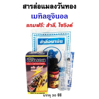 สารล่อแมลงวันทอง ดีจินอล 30 ซีซี(แถมฟรี สำลี ไซริงค์) ยาล่อแมลงวันทอง เมธิลยูจินอล สารกำจัดแมลง เหยื่อล่อแมลง แมลงวันทอง