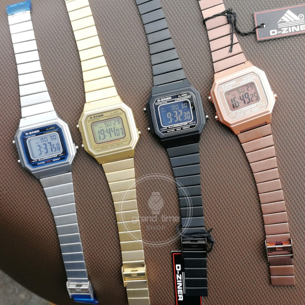 New!!! D-ziner รุ่น DZ 3289 นาฬิกาข้อมือ ดิจิตอล สายสแตนเลส ดีไซน์วินเทจ มีสีพิงค์โกลด์ ดำล้วน เงิน 