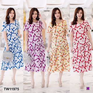 PP11975  Maxi Dress #สาวอวบ เดรสคอกลมพิมพ์ลาย