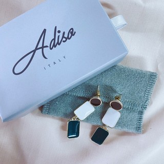 ADIZO เครื่องประดับเคลือบ ทองแท้ 18K ต่างหู Square Earring Twin