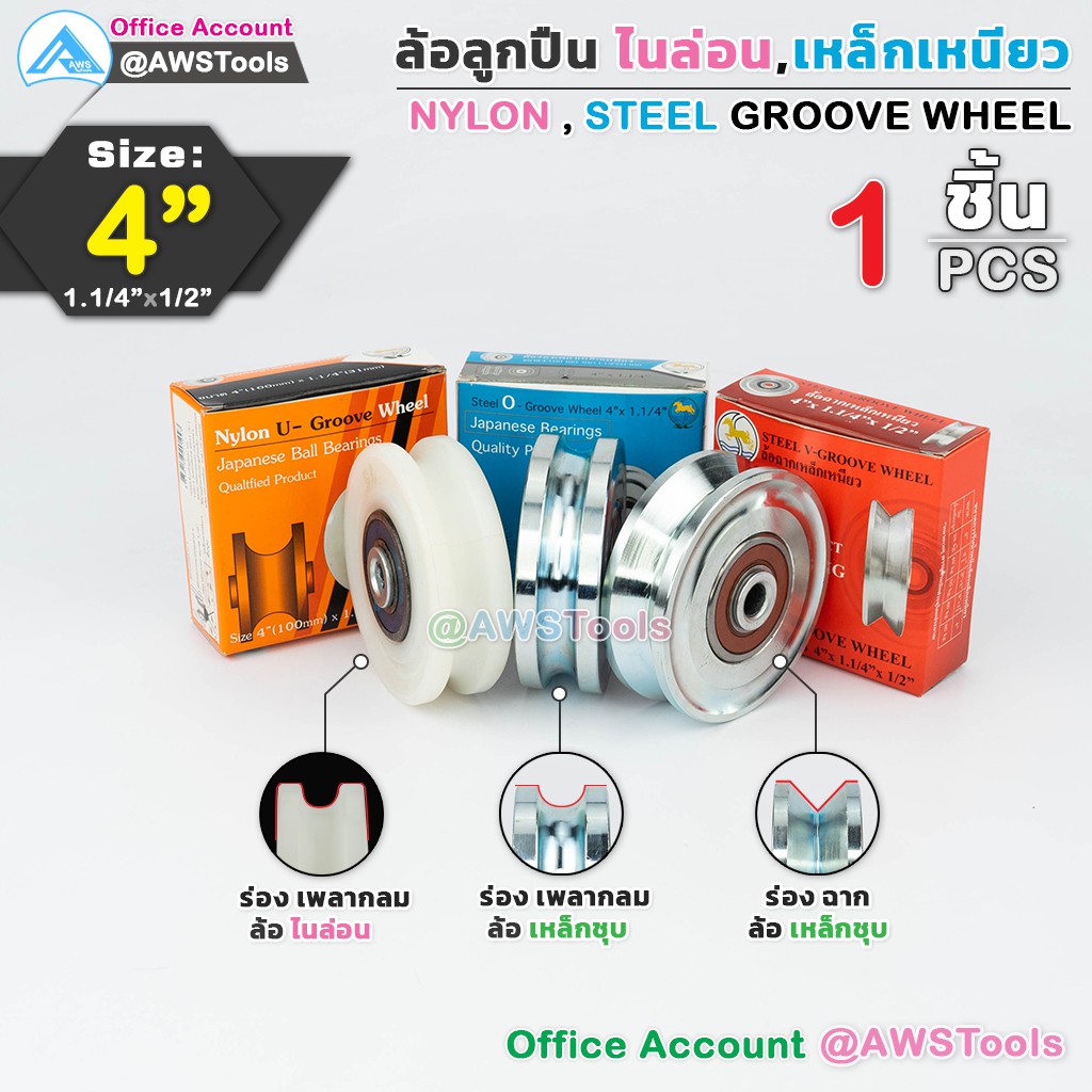 SC ล้อประตูรั้ว 4" สำหรับ ประตูบานเลื่อน บานพับ เหล็ก ล้อไนล่อน ล้อร่องกลม  ล้อร่องเพลา แบรนด์ SC