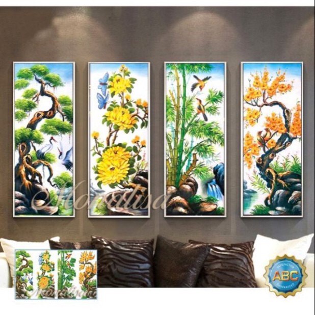 ภาพวาดเพชร Tu Quy Tung-Chrysanthemum-Bambo-Mai Y8181 ขนาด 125x80cm