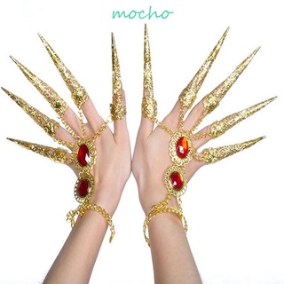 Mocho สร้อยข้อมือนิ้ว สีทอง สไตล์โบราณ แฟชั่น อัญมณีสีแดง เครื่องประดับ ของขวัญ อินเดีย ไทย ปลายนิ้ว ป้องกันเล็บ แหวน