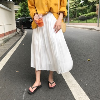 พร้อมส่ง Korean White Skirt กระโปรงยาวพริ้วๆสไตล์เกาหลี