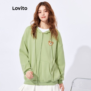 Lovito เสื้อกันหนาวลําลอง แบบผูกเชือก มีกระเป๋า สําหรับผู้หญิง L32FW003 (สีเขียวอ่อน)