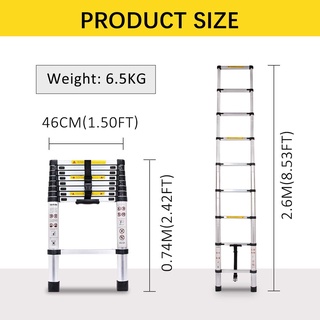 บันไดยืดหดได้ 2.6m พับเหลือ 0.7m อลูมิเนียมแท้ บันไดช่าง พับได้ กระทัดรัด single extension aluminium ladder พร้อมส่ง