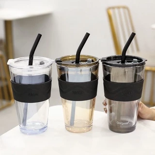 Gorgous แก้วใส ใส่กาแฟ แก้วกระจก น้ำดื่ม เหมาสำหรับพนักงานออฟฟิศ เรียบง่าย คุณภาพดี พร้อมฝาและหลอด