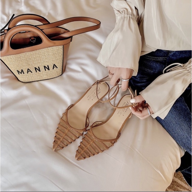 Nathava – พร้อมส่ง รองเท้าส้นสูงหัวแหลมสไตล์ฝรั่งเศษย้อนยุค รองเท้าส้นสูงวินเทจ ความสูงส้น 7 ซม. ราคา ถูกที่สุด ดีลบีเคเค