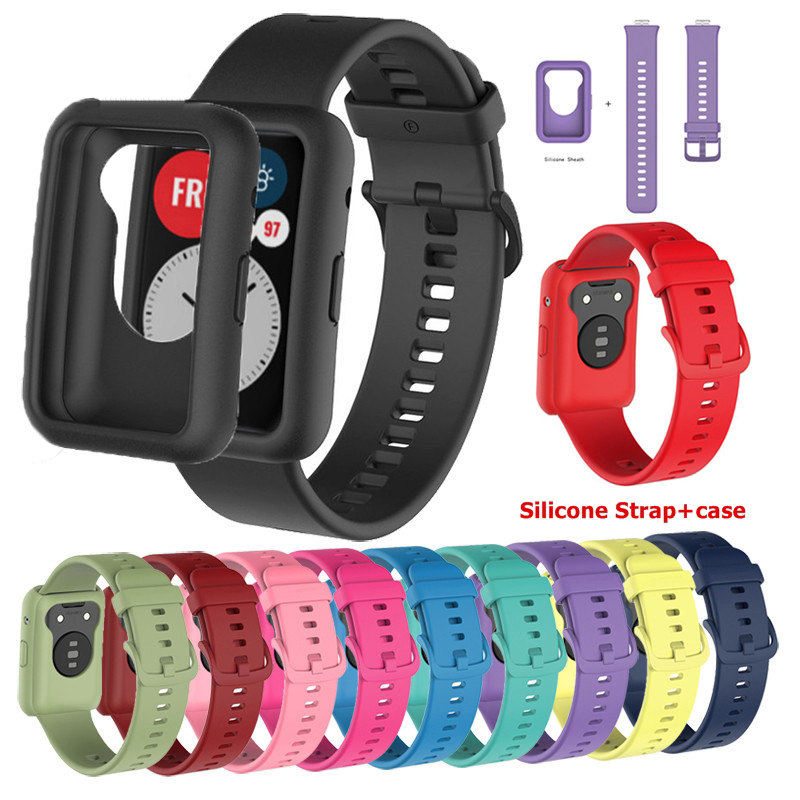 สายรัดซิลิโคนแบบสปอร์ตสําหรับ Huawei Watch Fit Fitness Smart Watch เคสป้องกันชุดอุปกรณ์เสริม