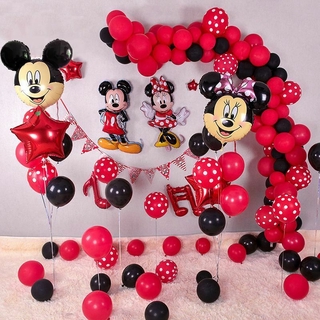 MINNIE บอลลูนฟอยล์รูปมิกกี้เมาส์สีแดงดําสําหรับตกแต่งงานปาร์ตี้