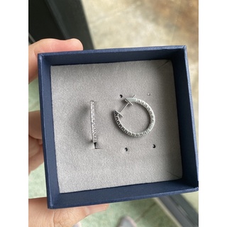 ss88jewelry ต่างหูห่วงเพชร ฝังเพชรหน้าและหลัง ตัวเรือนเงินแท้ชุบทองคำขาว เพชรฝังมือทุกเม็ด