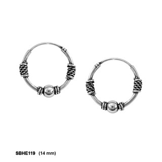 SILVER THAI        sterling silver bali hoop earrings 14 mm ต่างหูแบบบาหลีแบบห่วง14mm