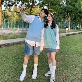 ( พร้อมส่ง ) เสื้อกั๊กไหมพรม Oversize สีพื้น