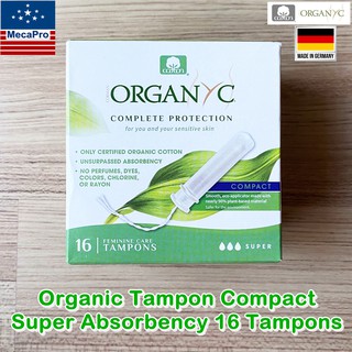 Organyc®Organic Tampons Compact Super Absorbency 16 Tampons ผ้าอนามัยแบบสอด 16 ชิ้น ออแกนิก สำหรับวันมามาก ขนาดเล็กกระทั