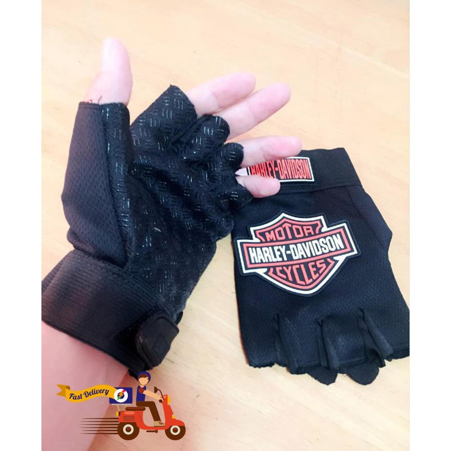 ถุงมือขับมอเตอร์ไซค์ Harley Davidson ถุงมือนักบิด ถุงมือขับมอไซ (สีดำ)