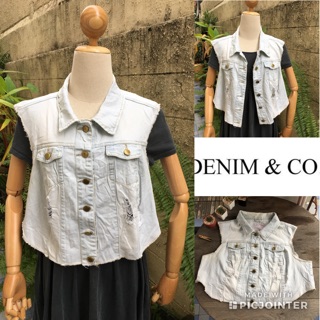 2sis1bro แบรนด์แท้ Denim &amp; Co เสื้อกั๊กยีนส์ แจ็คเก็ต มือสอง พร้อมส่ง sz UK 18 Euro 44