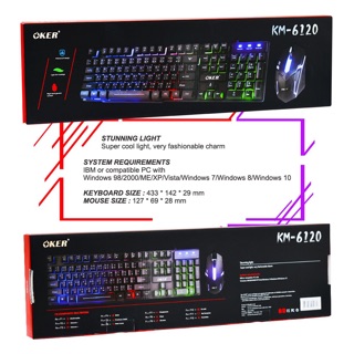 OKER KM-6120 Keyboard &amp; Mouse Combo Set ชุดคีย์บอร์ด+เมาส์ ไฟทะลุตัวอักษรไทย