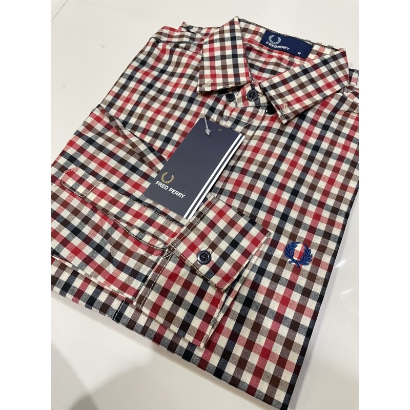 Fredperryเสื้อเชิ้ตแขนยาวลายสก็อตใส่ได้ชายและหญิงผ้าcottonไม่ร้อน