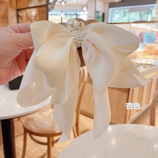 BEBAND (1ชิ้น / แพ็ค) กิ๊บติดผม ประดับโบว์ผ้าชีฟองและไข่มุก ขนาดใหญ่ แฟชั่นเกาหลี สำหรับผู้หญิง
