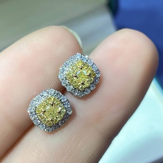 ต่างหู Stud สี่เหลี่ยมแบบคลาสสิค Fancy Yellow Diamond