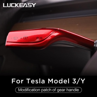 Tesla อุปกรณ์เสริมLUCKEASY for Tesla model 3 Model Y Interior remodel atch  model3 2022 car ABS black red white Column s