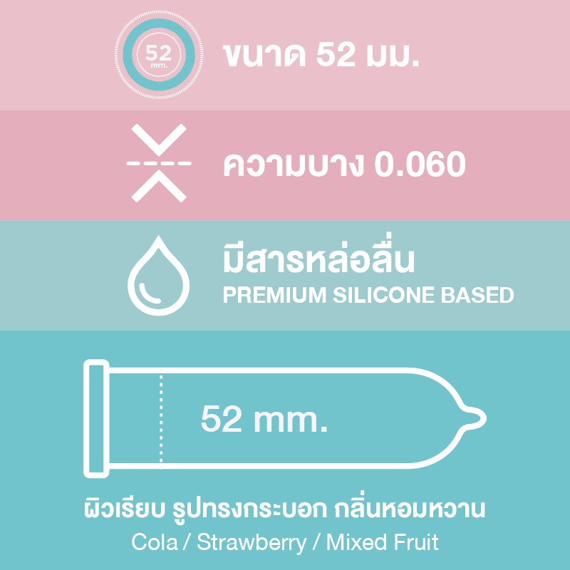 Playboy Condom Sweet Love ถุงยางอนามัย เพลย์บอย สวีท เลิฟ 3 รส ผิวเรียบ ขนาด 52 มม 1 กล่อง 3 ชิ้น #2