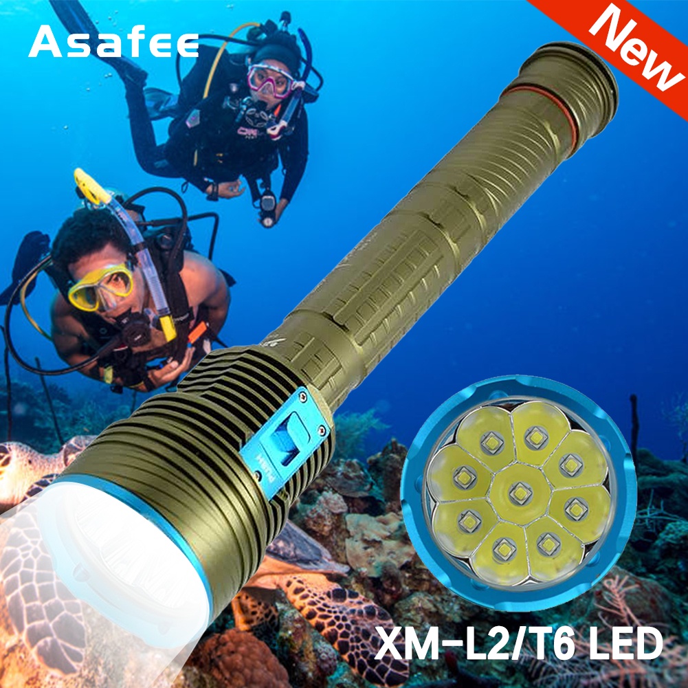 Asafee 8000LM DX9 XM-L2/T6 LED ที่มีประสิทธิภาพ Super Bright ไฟฉายดําน้ําไฟฉายโคมไฟใต้น้ํา Scuba Vid