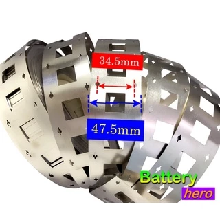 ตัวนำนิกเกิล Nickel แบบมีรู 2 แถว หนา0.15-0.2mm. ระยะห่างรู 32.5m และ 34.5mm. ใช้กับแบตเตอรี่ 32650 ราคาต่อเมตร
