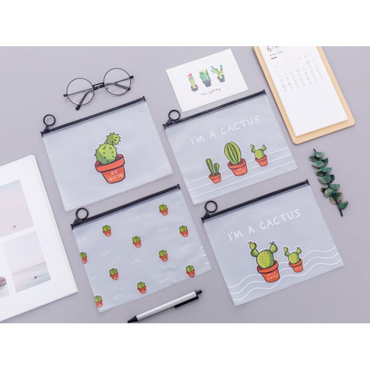 กระเป๋าซิปลอค ลายกระบองเพชร กันน้ำ ใส่ปากกา ดินสอ เครื่องเขียน