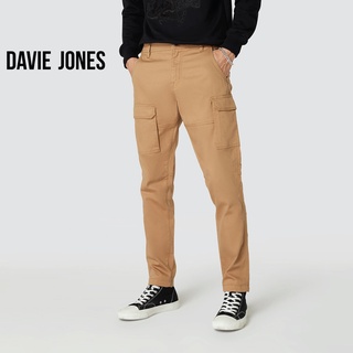 DAVIE JONES กางเกงยีนส์ ผู้ชาย ทรงเทเปอร์ สลิม สีกากี  Tapered Slim Fit Jeans in khaki CO0048KH