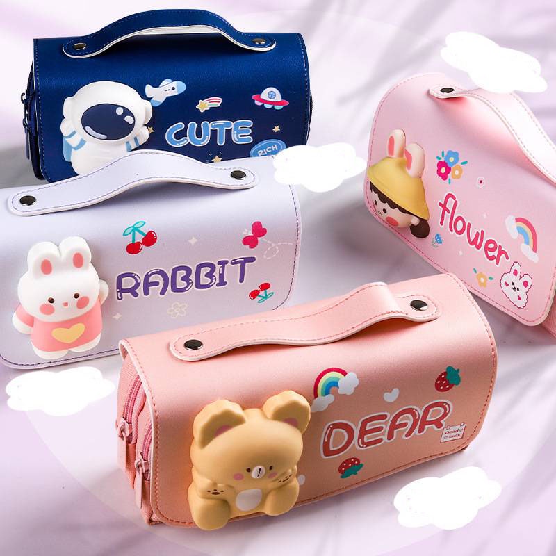 พร้อมส่งกล่องดินสอ กระเป๋าดินสอหูหิ้วลายนูน 3Dลายการ์ตูนบีบได้น่ารัก จุเยอะ