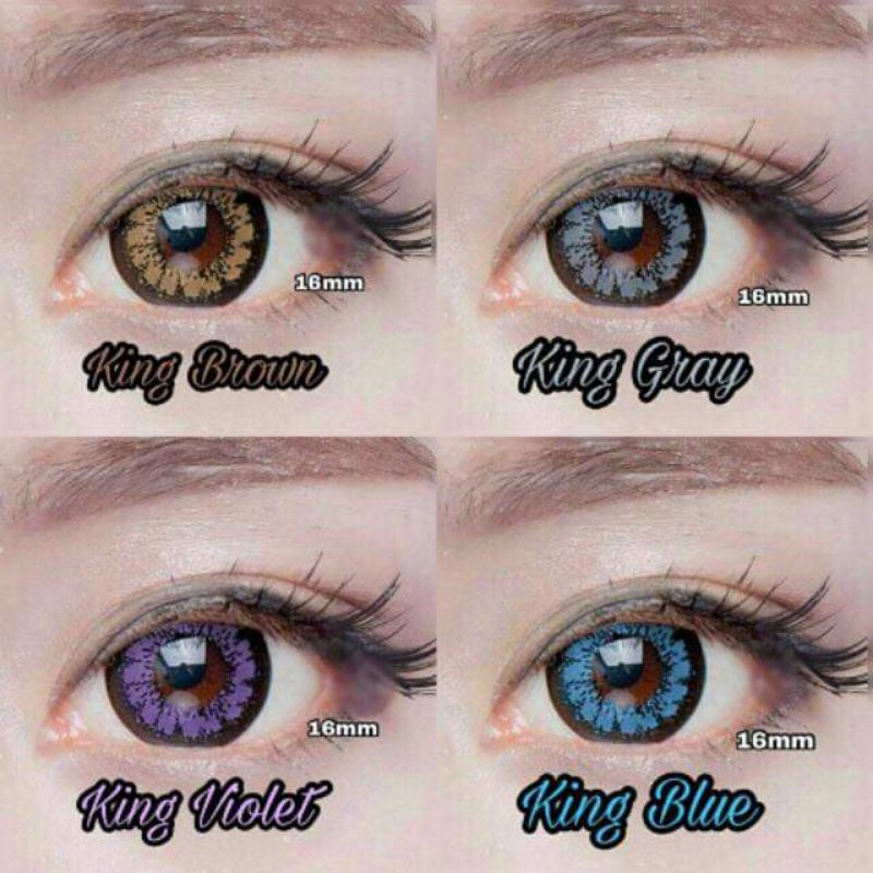 คอนแทคเลนส์ รุ่น King มีสีเทา/ตาล/ฟ้า/เขียว/ม่วง/แดง/ดำ  Gray/Brown/Blue/Green/Violet/Red/Black มีค่าสายตาปกติ (0.00)