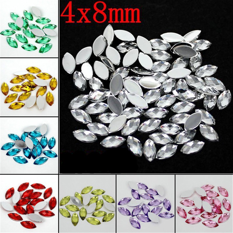 4x8 มม.100 ชิ้นคริสตัลอะคริลิค Horse eye/Leaf Shape Rhinestone ตกแต่งเล็บแบนกลับ Marquise Earth Facet ตกแต่งเล็บเจาะหินอะคริลิคสําหรับงานแต่งงานกระเป๋า