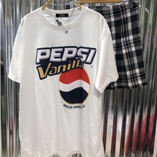 เสื้อยืด สกรีนลาย ทรง Oversize ยืดป้าย ZARA (ยืด Pepsi Vanilla ขาว)