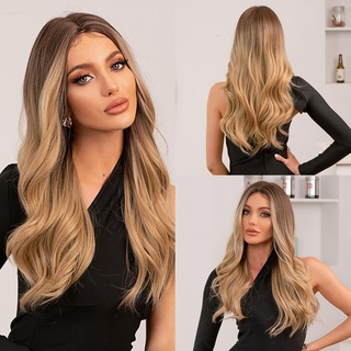 Long Light Blonde Ombre Natural Wave Style Wigs Heat Resistant Synthetic Wigs Middle Part Hair Cosplay Wigs for Women