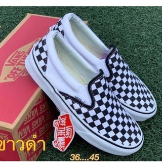 🚛 พร้อมส่ง 👞รองเท้าผู้ใหญ่แบบสวม Vans Slip-on เกรด A พร้อมกล่อง ตารางขาวดำ sz.36-45